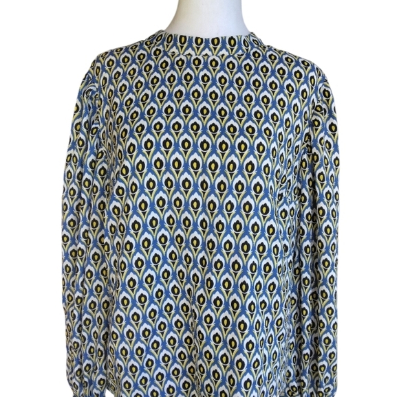 Cupcakes & Cashmere Blue Mod Print Bishop Sleeve Button Cuff Blouse Large NWT - Picture 2 of 8